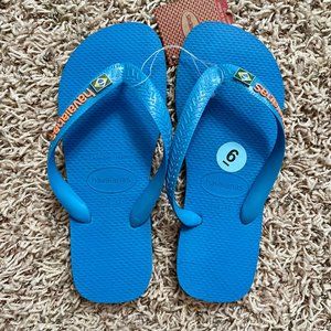 Havaianas Women’s Brazil Layers Flip Flops Sandals Shoes Blue Orange, Size 6 New